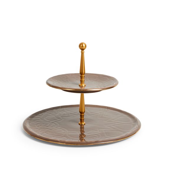 Porcelain Serving Stand From Majlis -Brown