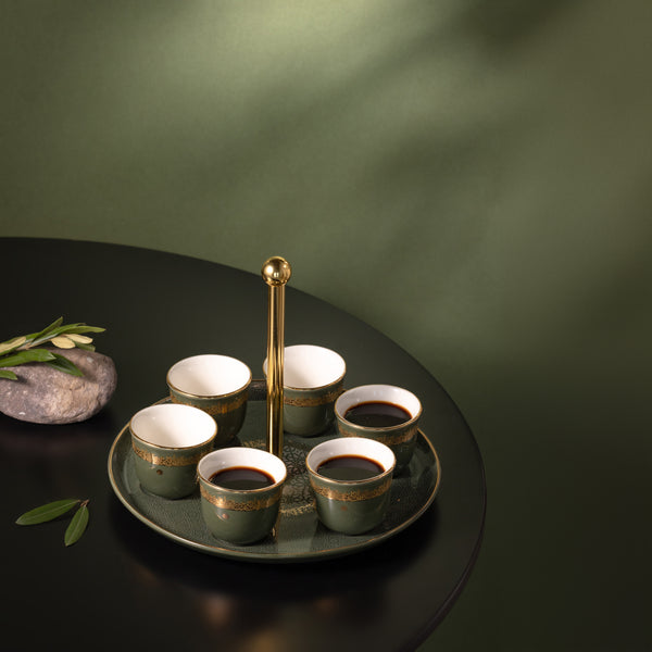 Arabic Coffee Set With Cups Handle From Atheer - Olive + Gold