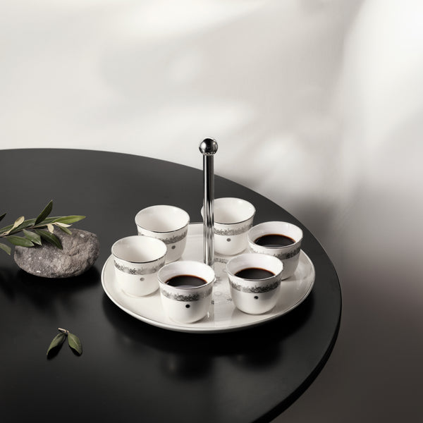 Arabic Coffee Set With Cups Handle From Atheer - White + silver
