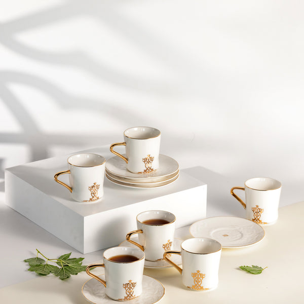 Porcelain Tea Set 12 Pcs From Naqsh - White + Gold