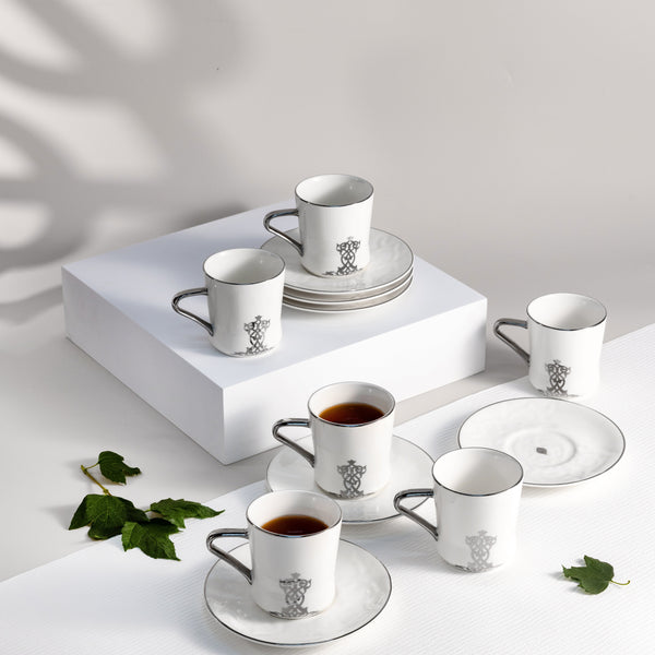Porcelain Tea Set 12 Pcs From Naqsh -  White + Silver