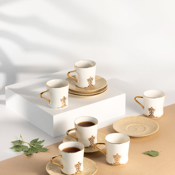 Porcelain Tea Set 12 Pcs From Naqsh -  Ivory + Gold