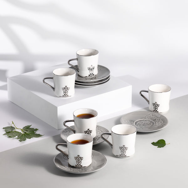 Porcelain Tea Set 12 Pcs From Naqsh -  Grey + Silver