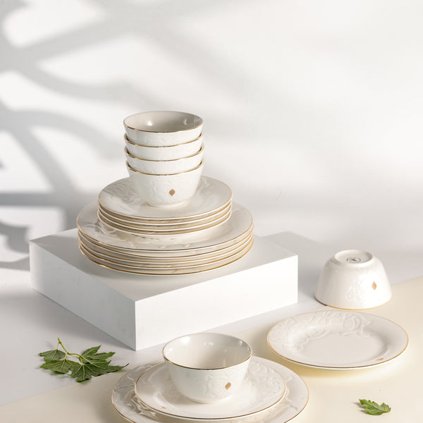 Dinner Set 18 Pc From Naqsh - White + Gold
