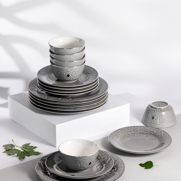 Dinner Set 18 Pc From Naqsh - Grey + Silver