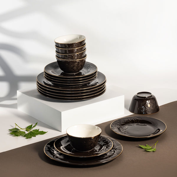Dinner Set 18 Pc From Naqsh - Black + Gold
