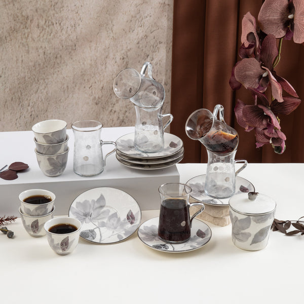 Tea And Arabic Coffee Set 19 pcs From Marisella - Grey + Silver