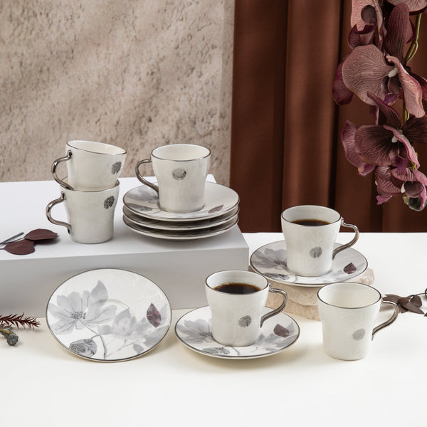 Porcelain Turkish Coffee Set 12 Pcs From Marisella- Grey + Silver