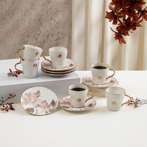 Porcelain Turkish Coffee Set 12 Pcs From Marisella- Red + Gold