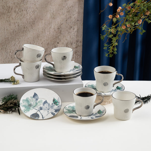 Porcelain  Tea Set 12 Pcs From Marisella - Blue + Silver