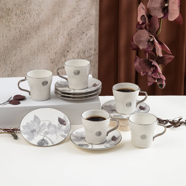 Porcelain Tea Set 12 Pcs From Marisella - Grey + Silver