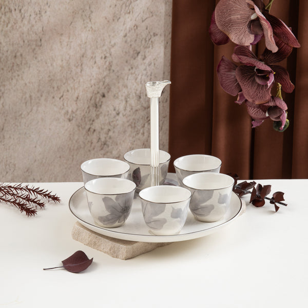 Arabic Coffee Set 7 Pcs From Marisella - Grey + Silver