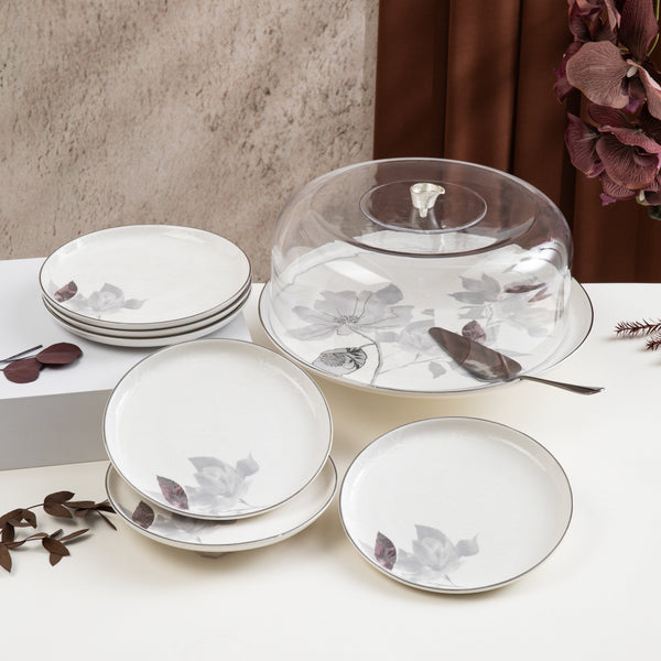 طقم تقديم الكيك 9 قطع  من ماريسيلا  - رمادي وفضي