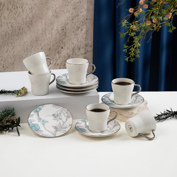 Porcelain Turkish Coffee Set 12 Pcs From Khuzama - Blue + Silver