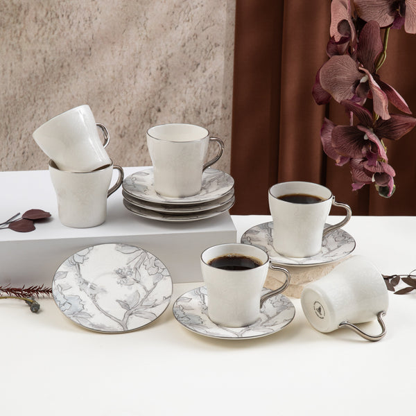 Porcelain Tea Set 12 Pcs From Khuzama - Grey + Silver
