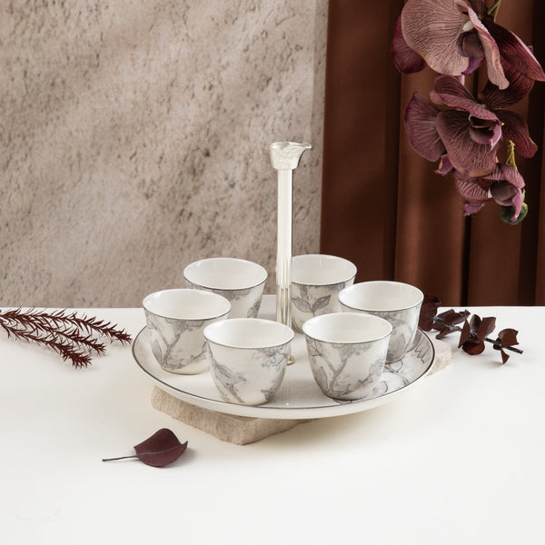 Arabic Coffee Set 7 Pcs From Khuzama - Grey + Silver