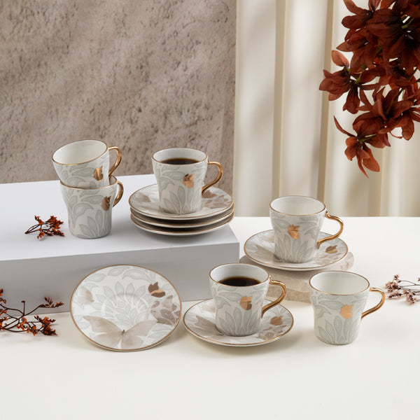 طقم قهوة تركية 12 قطعة من فيلورا  - بني وذهبي