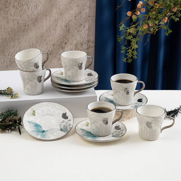 Porcelain Tea Set 12 Pcs From Veloura - Blue + Silver