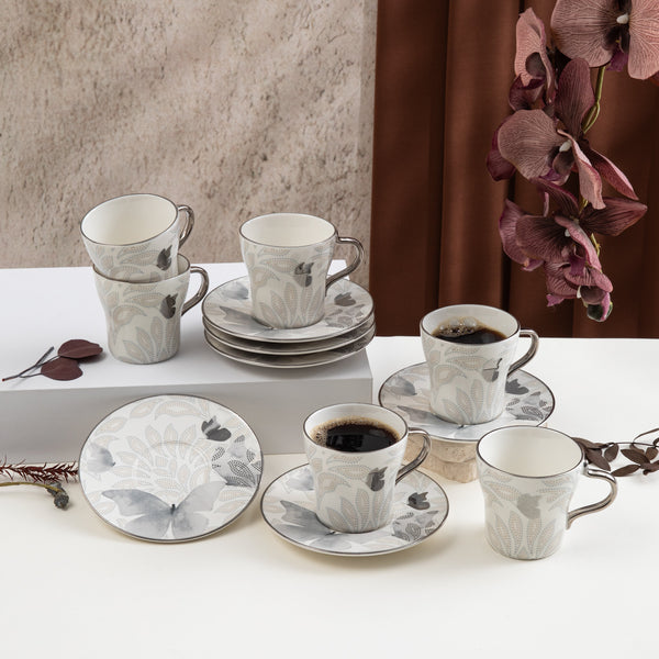 Porcelain Tea Set 12 Pcs From Veloura - Grey + Silver