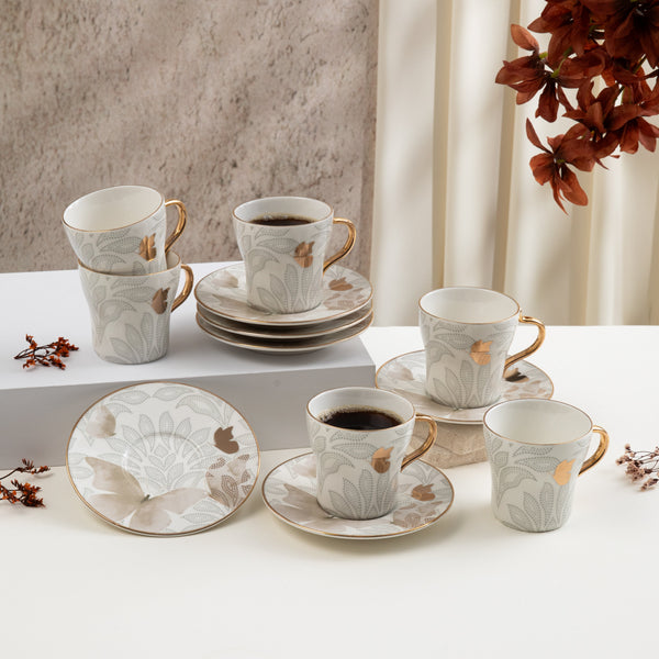 Porcelain Tea Set 12 Pcs From Veloura - Brown + Gold