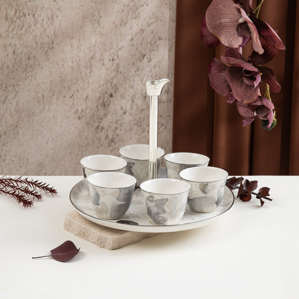 Arabic Coffee Set 7 Pcs From Veloura - Grey + Silver