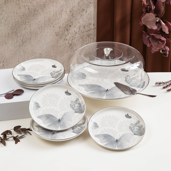 طقم تقديم الكيك 9 قطع  من فيلورا  - رمادي و فضي