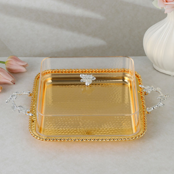 luxury tray with cover - Gold With Size 31.5*31.5