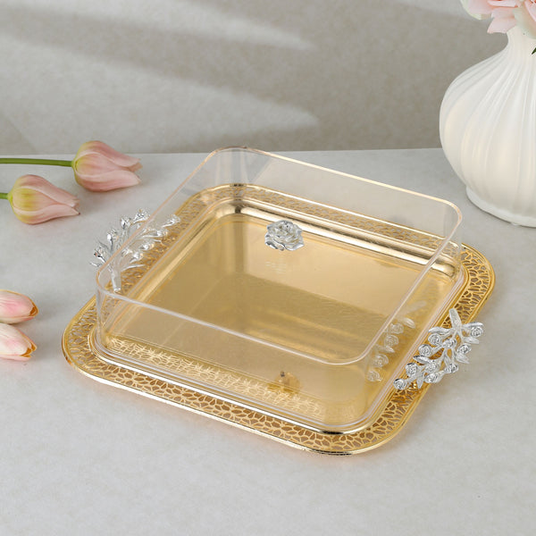 luxury tray with cover - Gold With Size 32.5*32.5