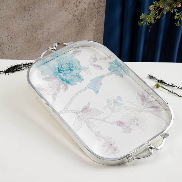 Luxury Serving Tray From Khuzama - Blue + Silver