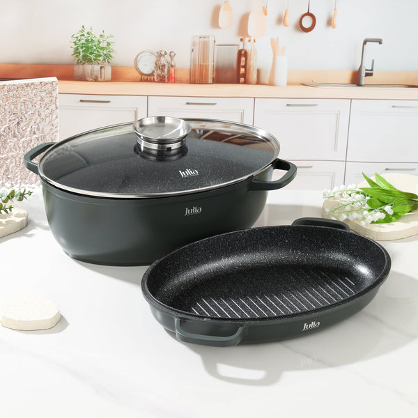 ELITE-PRO OVAL ROASTER WITH LID 3PCS 39CM-GREEN