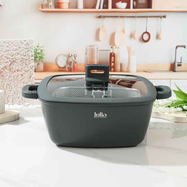 ELITE-PRO SQUARE CASSEROLE WITH LID 28CM-GREEN