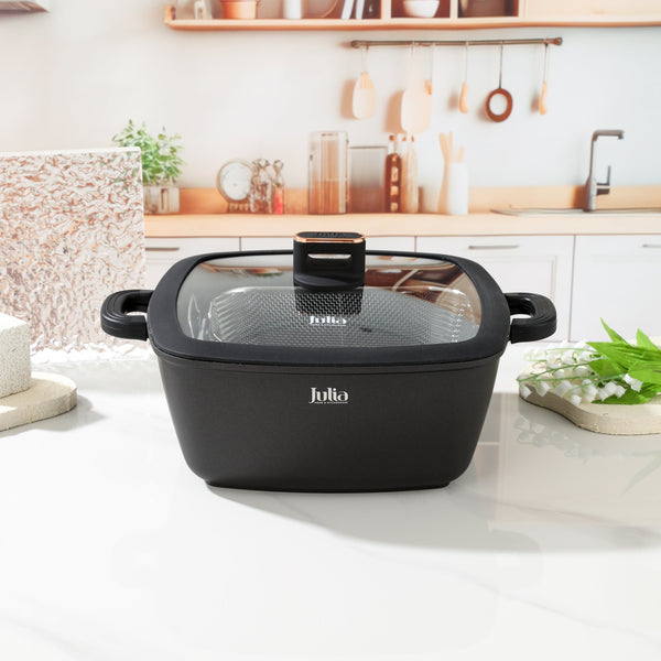 ELITE-PRO PLUS SQUARE CASSEROLE WITH LID 28CM-BLACK