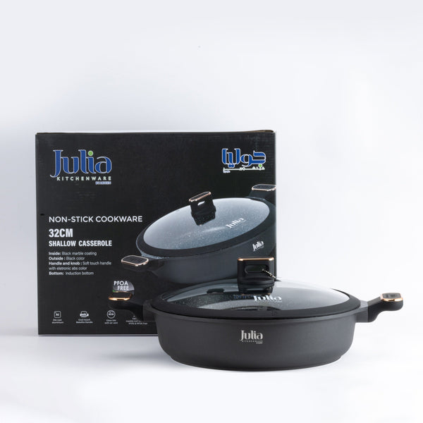 ELITE-PRO PLUS SHALLOW CASSEROLE WITH LID 32CM-BLACK