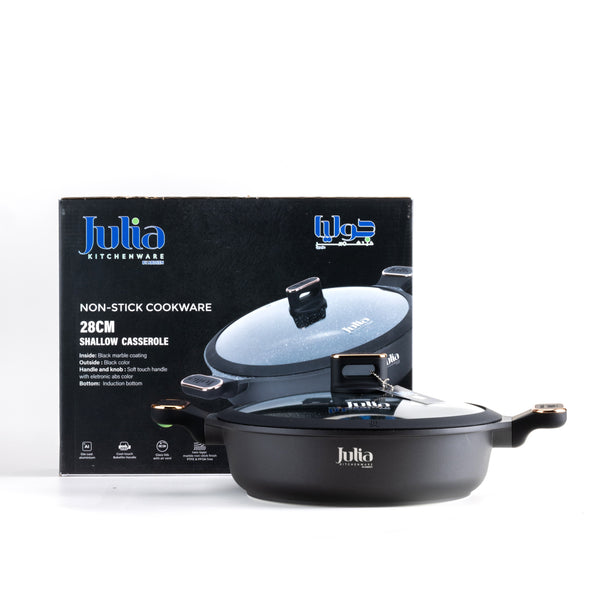 ELITE-PRO PLUS SHALLOW CASSEROLE WITH LID 28CM-BLACK